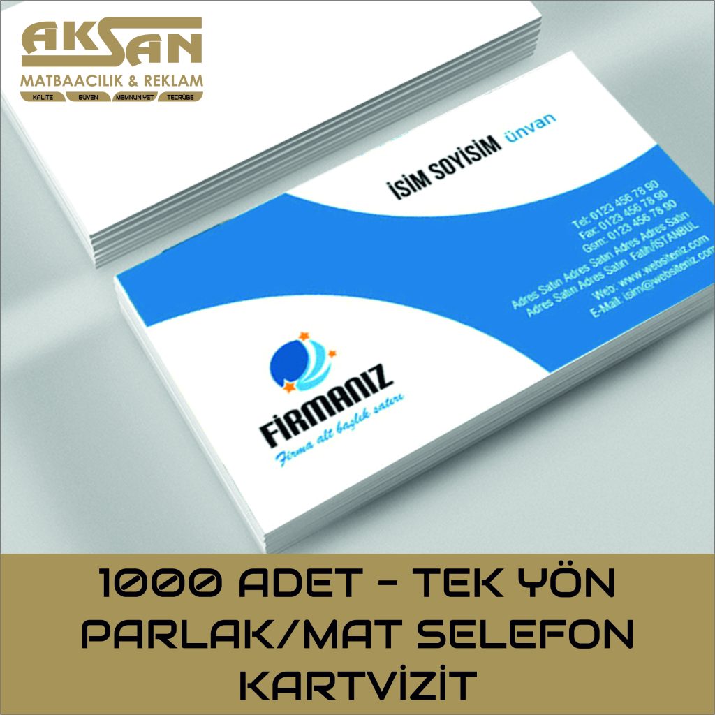 1000 ADET - TEK YÜZ PARLAK-MAT SELEFON KARTVİZİT